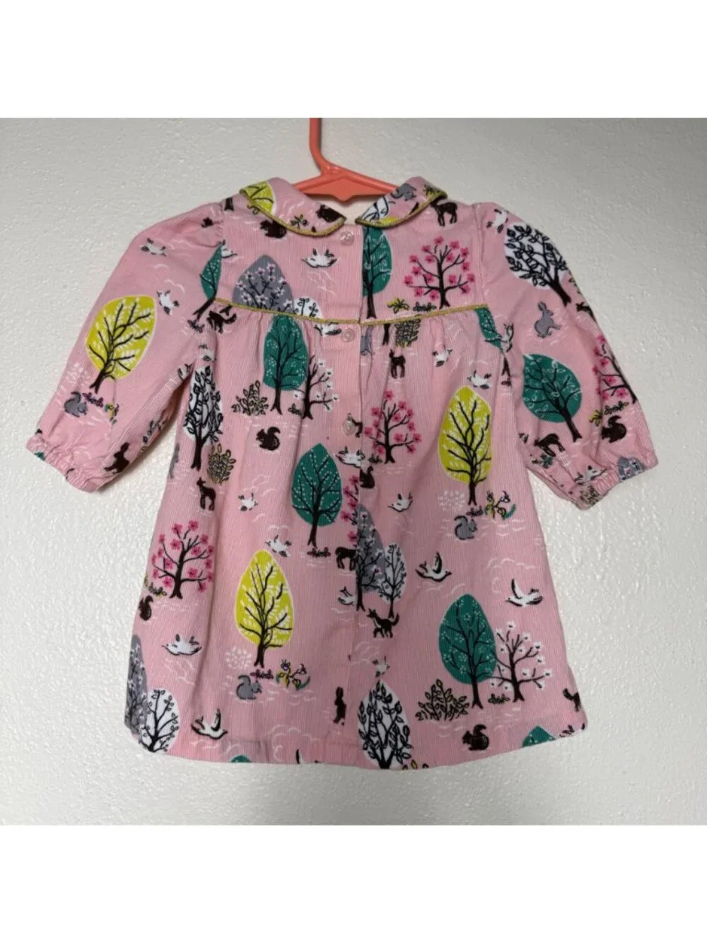 Baby Boden Pink Woodland Print Dress 100% Cotton Long Sleeve 3-6 Months